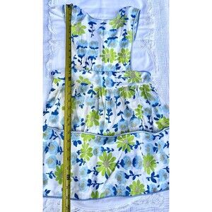 1960s Vintage Floral Cotton Apron Blue Green Daisy Bib Pocket Retro Kitchen